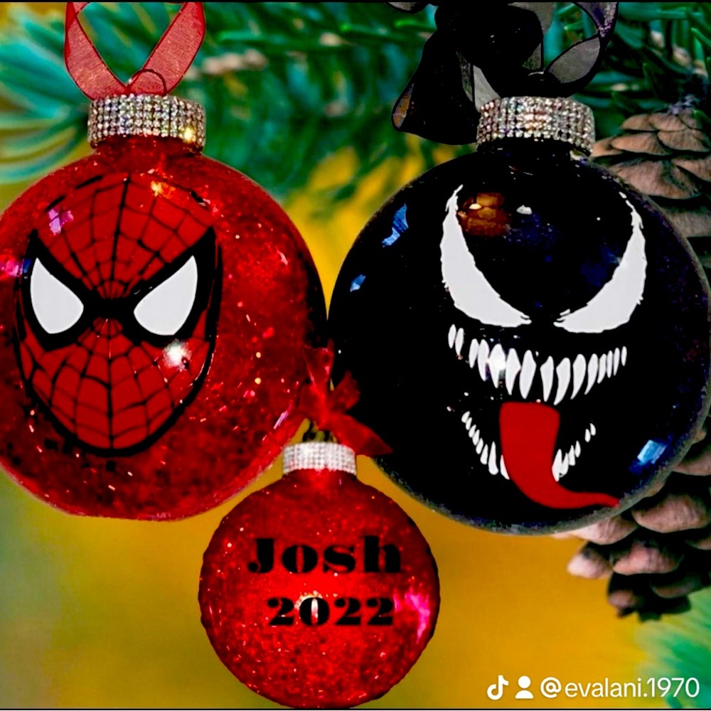 Christmas Ornament, holiday Tree Hanger, Decoration, Spiderman & Venom Set Two 2